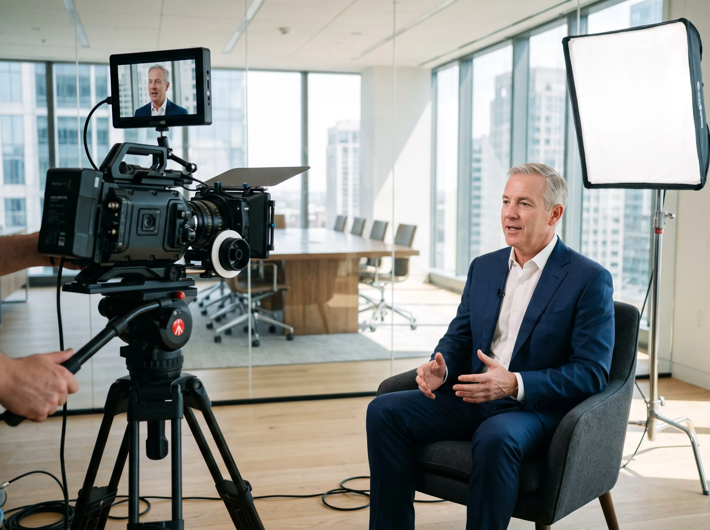 Entrevista com liderança da empresa sendo registrada em vídeo